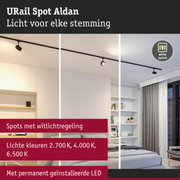 Zwarte URail Spot Aldan LED-railverlichting met instelbare helderheid voor woon- en slaapkamer