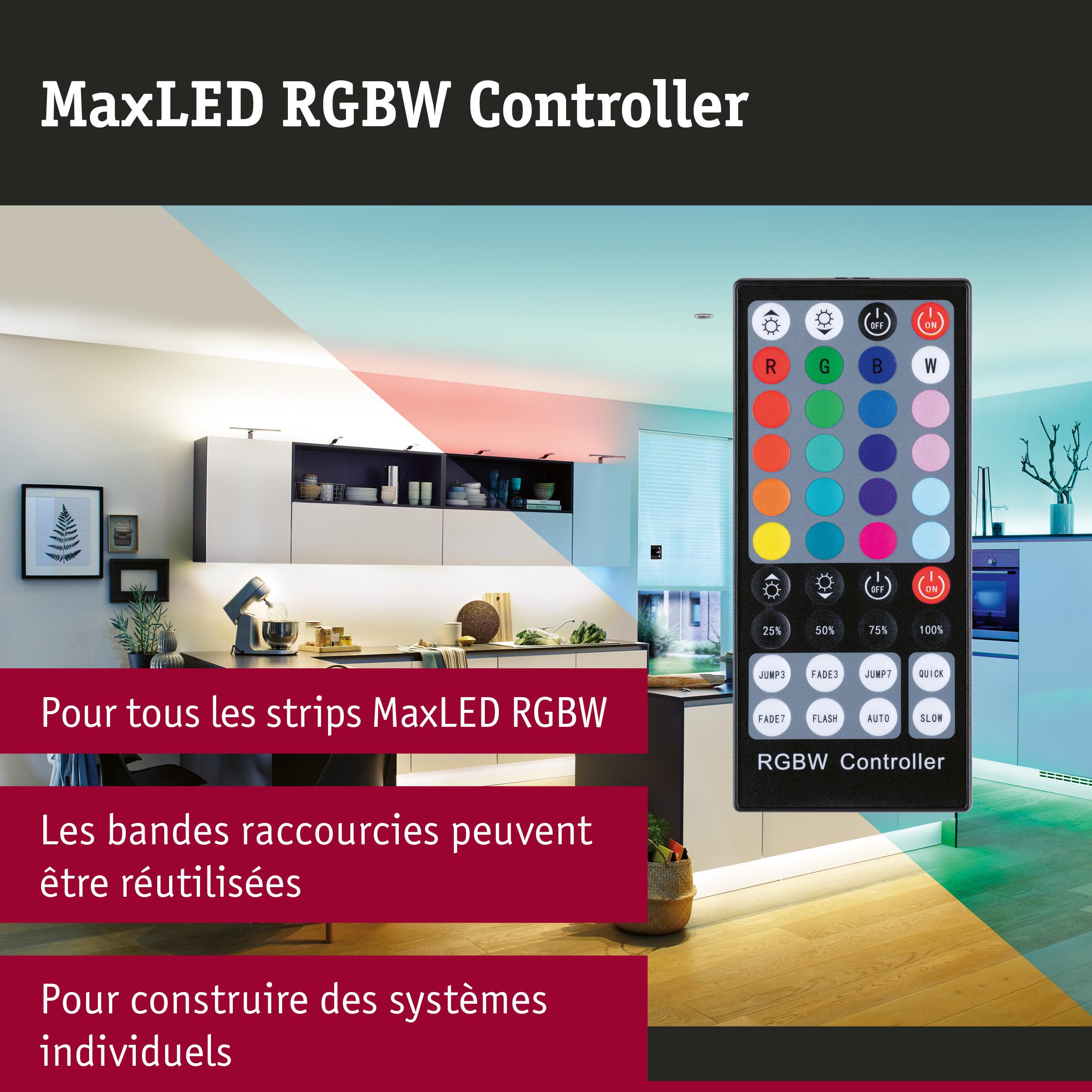 Télécommande noire MaxLED RGBW pour bandes LED avec contrôle des couleurs et luminosité