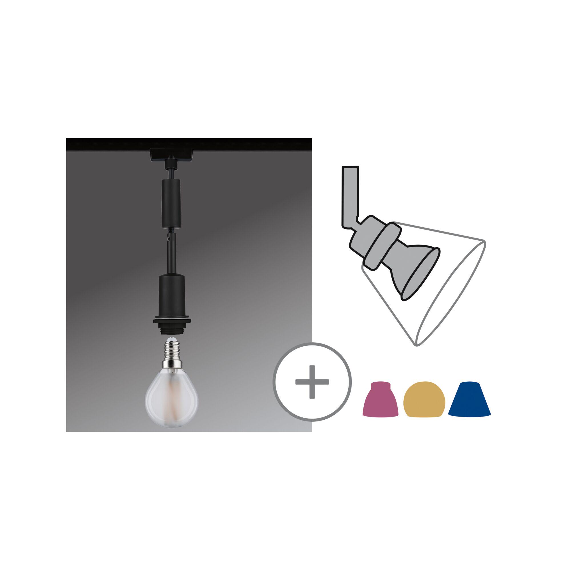 URail Pendants DecoSystems Basic E14 max. 20W dimmable 230V Black matt Black LED track light with E14 socket and bulb, dimmable, modern indoor lighting fixture