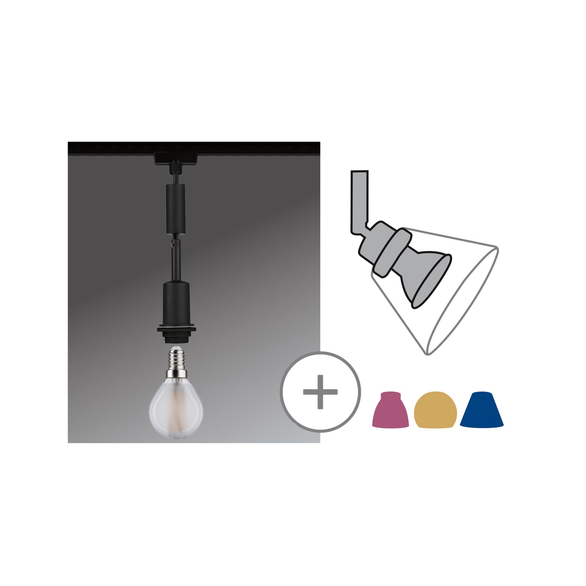 Zwarte LED-rails spot met E14 fitting en lamp, dimbaar, moderne binnenverlichting