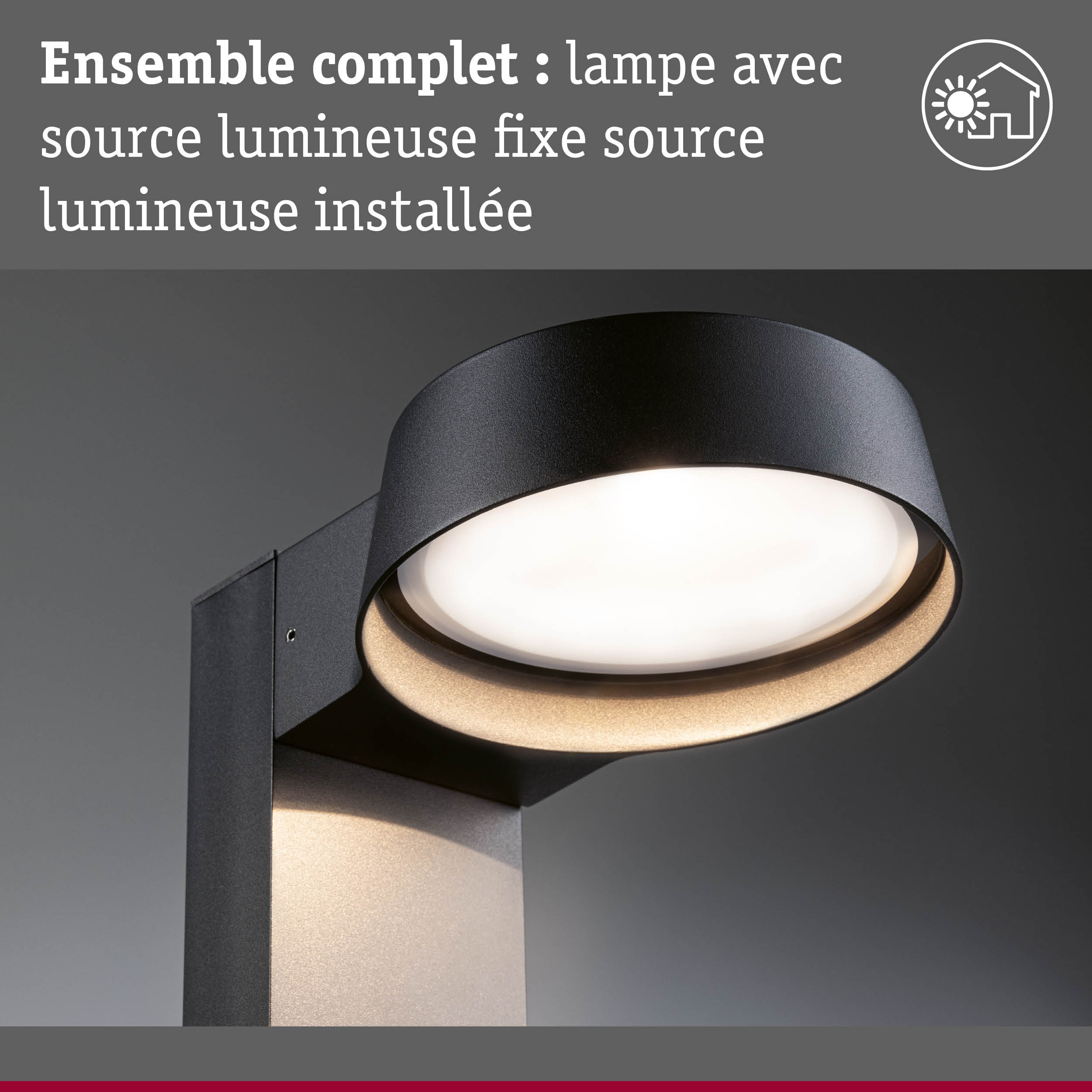 Applique murale extérieure noire avec source lumineuse fixe pour éclairage de jardin moderne