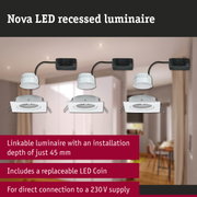 Nova LED recessed luminaire in white plastic with 45 mm installation depth for direct 230V connection
