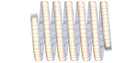 Flexibler LED-Lichtstreifen mit warmweißem Licht und selbstklebender Rückseite für vielseitige Beleuchtung.