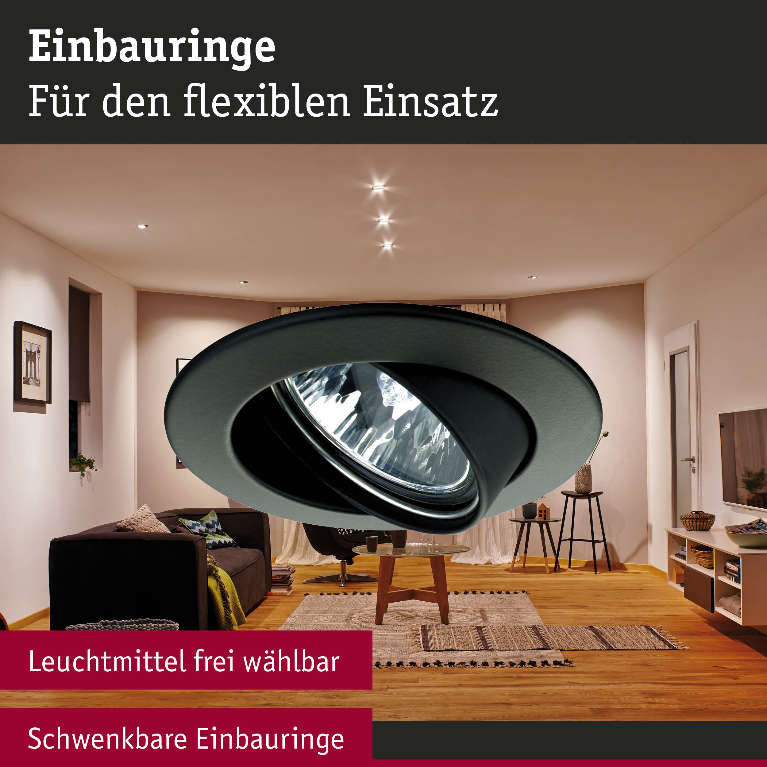 Premium Einbauleuchte schwenkbar rund 83mm 30° GU5,3 max. 50W 230/12V dimmbar Schwarz