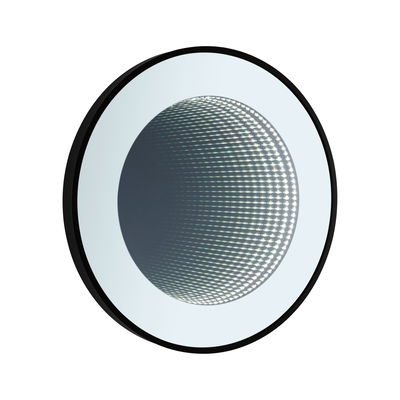Round LED mirror light with black frame and infinity effect for modern bathroom lighting