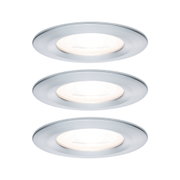 Drei runde LED-Einbaustrahler aus gebürstetem Aluminium in Silber für moderne Raumbeleuchtung