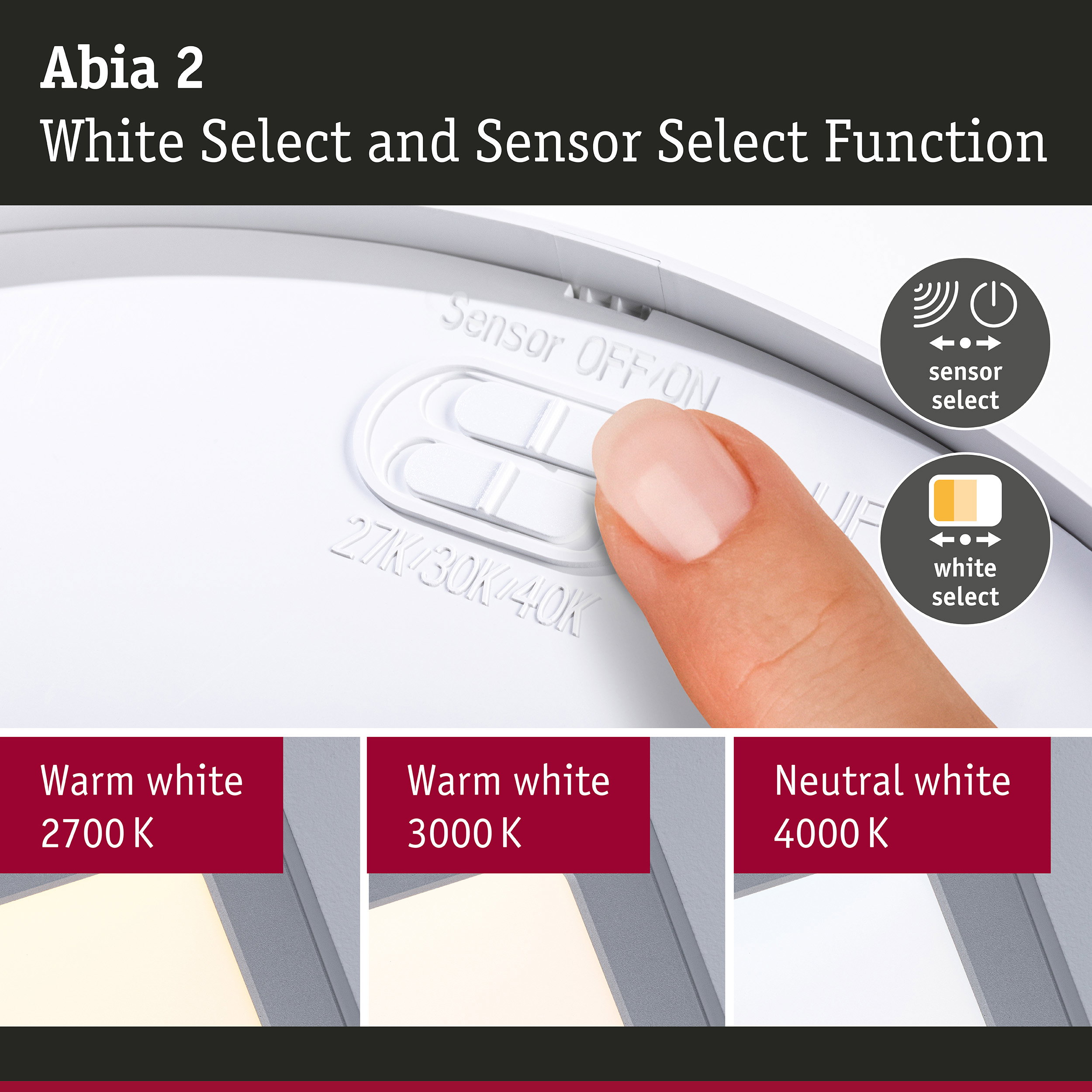 LED Panel Abia 2 White Select Twilight-controlled motion detector (HF) angular 300x300mm 14W 900lm White Select Chrome matt