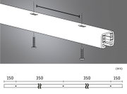 Technical drawing of white aluminium profile with screws and measurements in millimetres