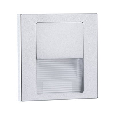 Vierkante LED-wandinbouwlamp van zilverkleurig aluminium met opaal diffuser voor binnenverlichting