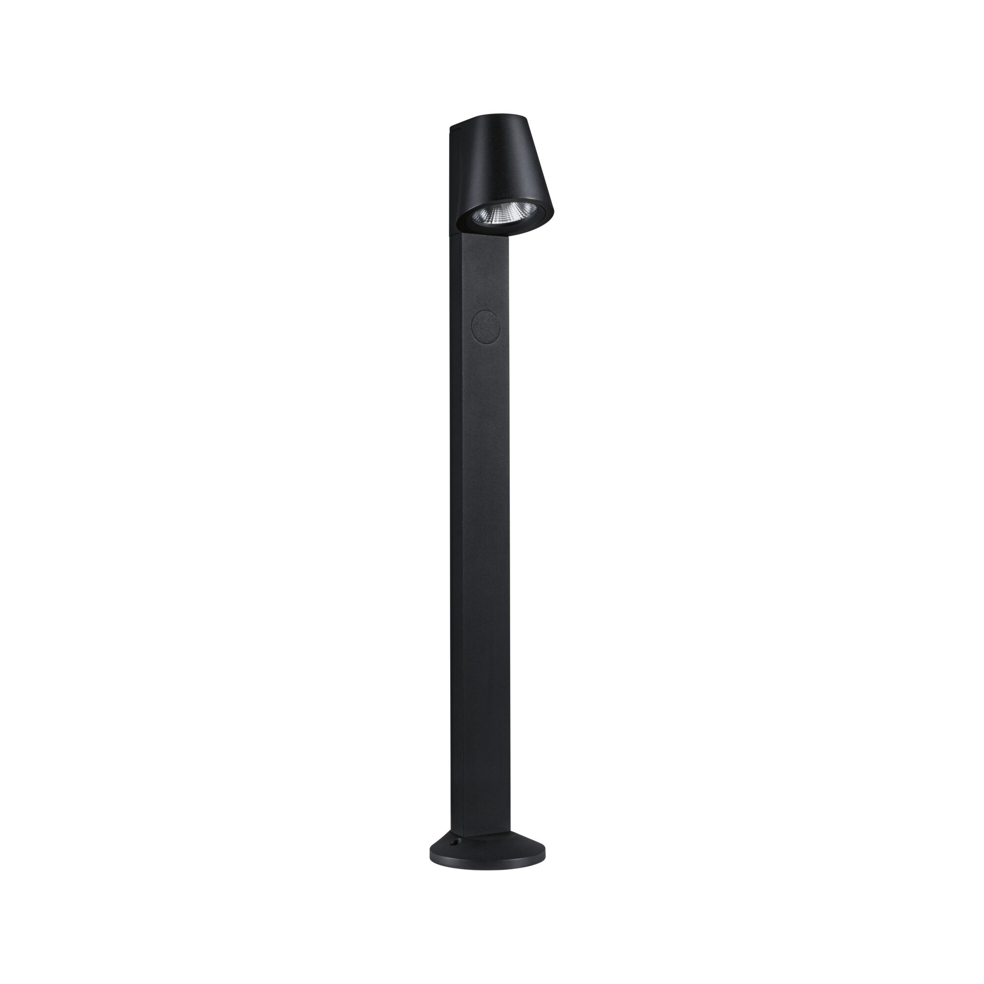 Moderne sort metal udendørs pullert med justerbar LED-spot til havebelysning