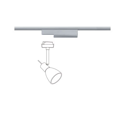 Sketch of silver LED spotlight attachment for track lighting with adjustable lamp head