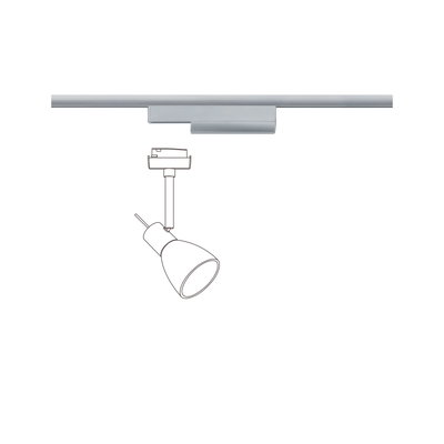 Sketch of silver LED spotlight attachment for track lighting with adjustable lamp head