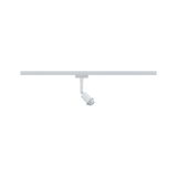 White metal track spotlight with adjustable head for flexible room lighting and modern design