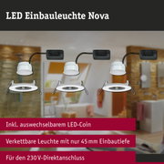 LED Einbauleuchte Nova in Weiß mit schwarzem Anschlusskabel, vernetzbar und 45 mm Einbautiefe