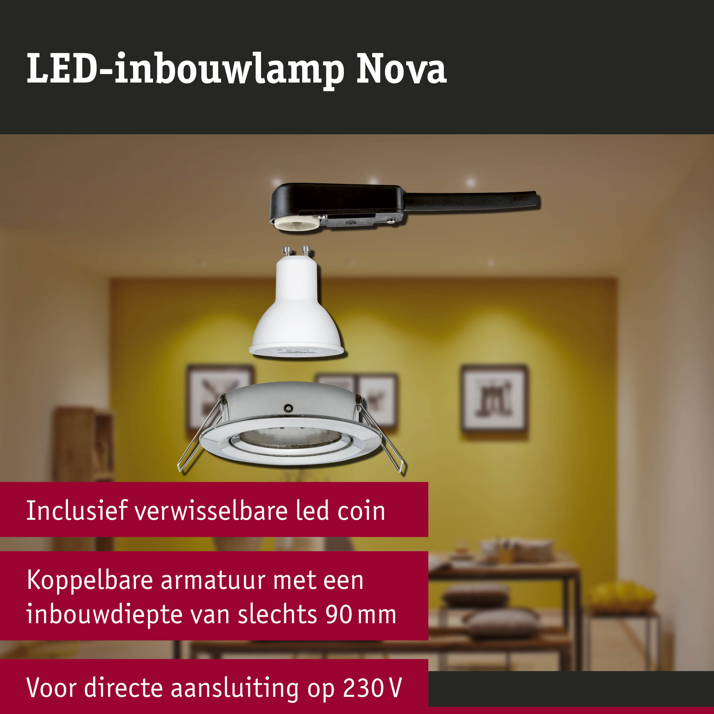 LED-inbouwlamp 3-Step-Dim Nova zwenkbaar rond 84mm 50° GU10 6,5W 460lm 230V dimbaar 2700K Staal geborsteld