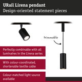 Black metal URail Lirena pendant light with adjustable textile cable and LED light source