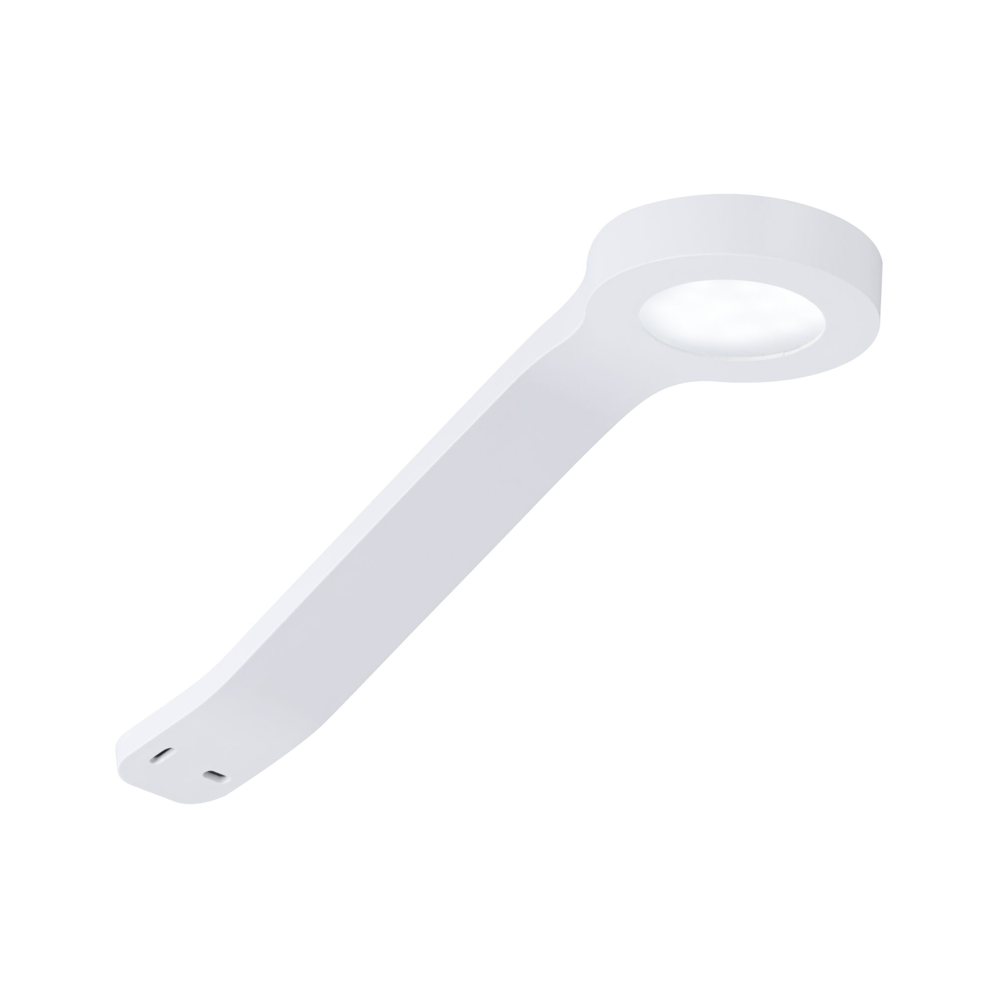 White LED wall light made of plastic with round lamp head for modern indoor lighting