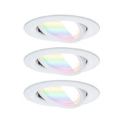 Three white LED recessed spotlights with adjustable RGB color light for modern room lighting