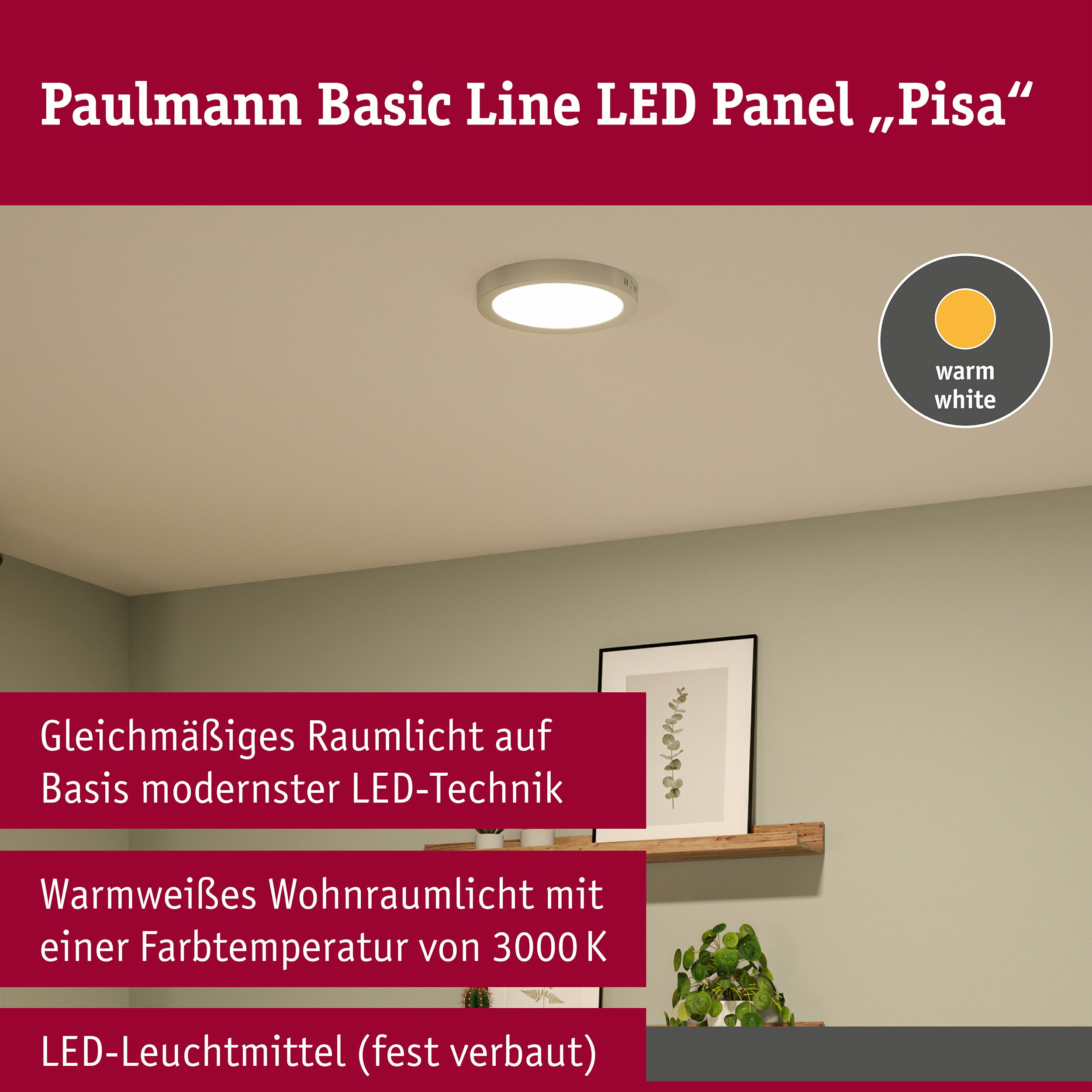 LED Panel Pisa 3000K 290mm 1800lm 17,6W Chrom matt