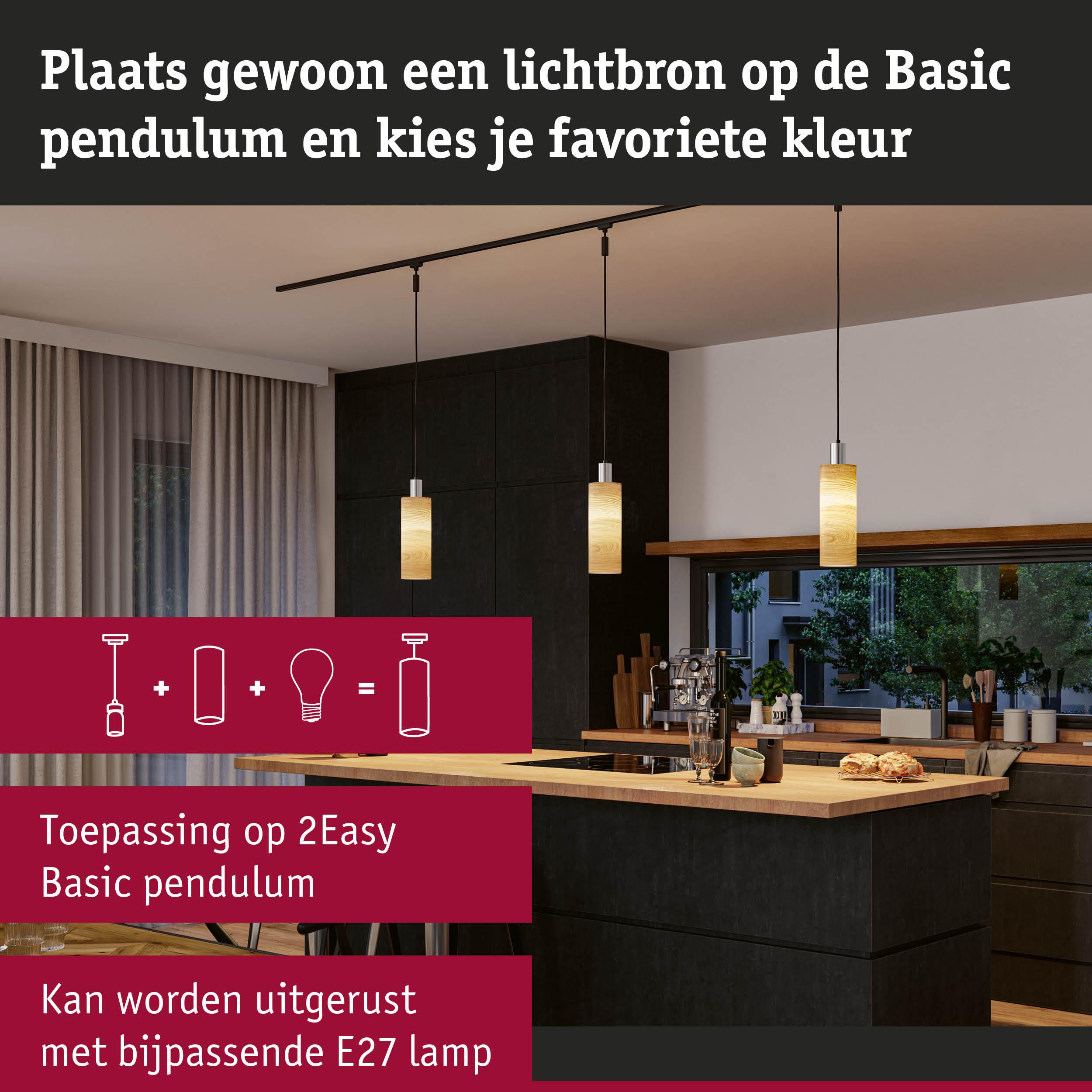 Moderne Basic pendelverlichting van hout met warm licht, geschikt voor keuken met E27 lampen.