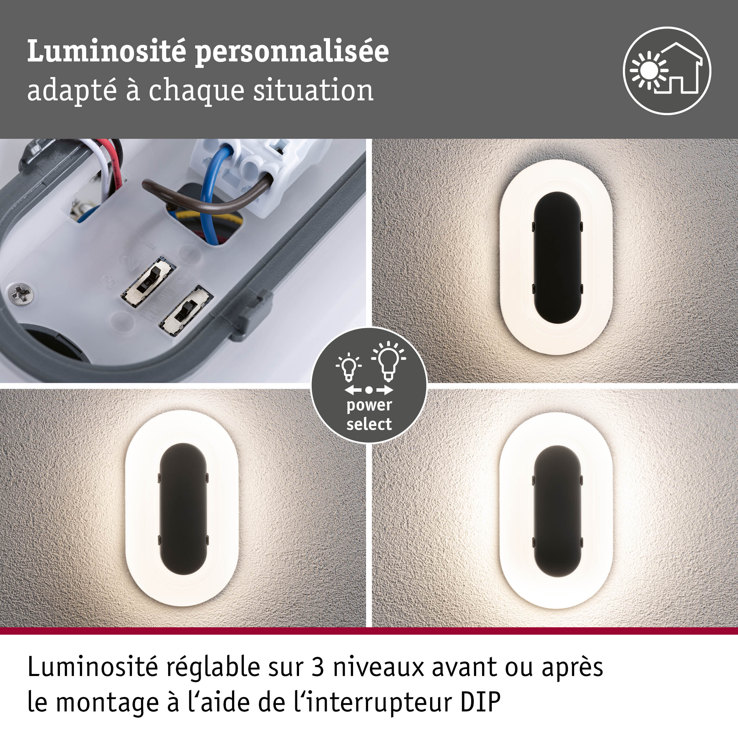 Applique d'extérieur LED Elunor IP65 allongée 122x212mm 2200 - 4000K 18,5W 1460lm 230V Anthracite/Blanc Polycarbonate