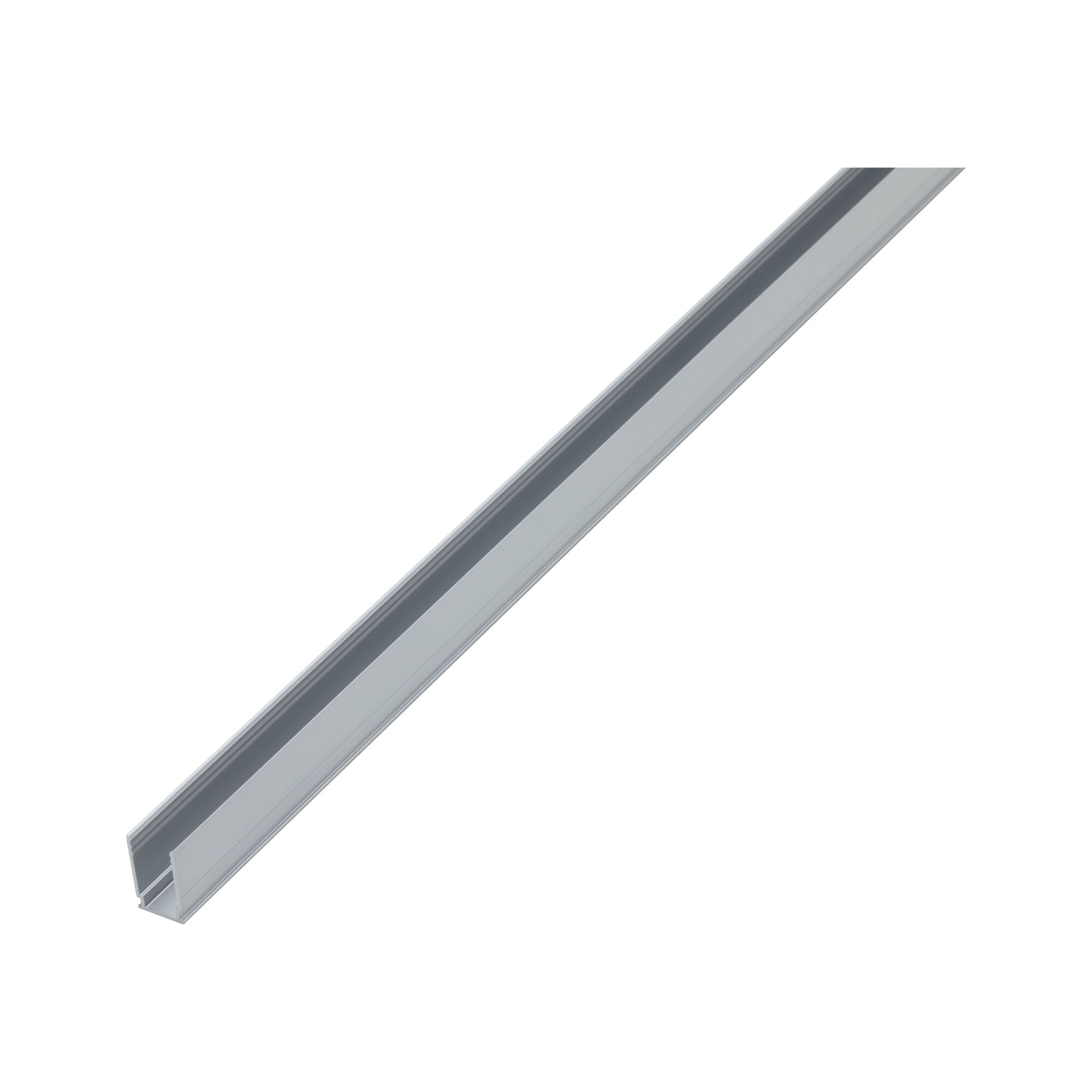 Long silver aluminum profile for LED strip installation, modern lighting accessory