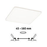 White square LED ceiling panel with adjustable spacing from 45 to 190 mm for recessed lighting