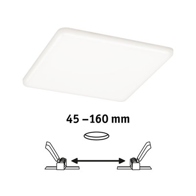 White square LED ceiling panel with adjustable spacing from 45 to 190 mm for recessed lighting