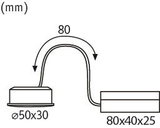 Technische tekening van een flexibel wit LED-leeslampje van 80x40x25 mm.