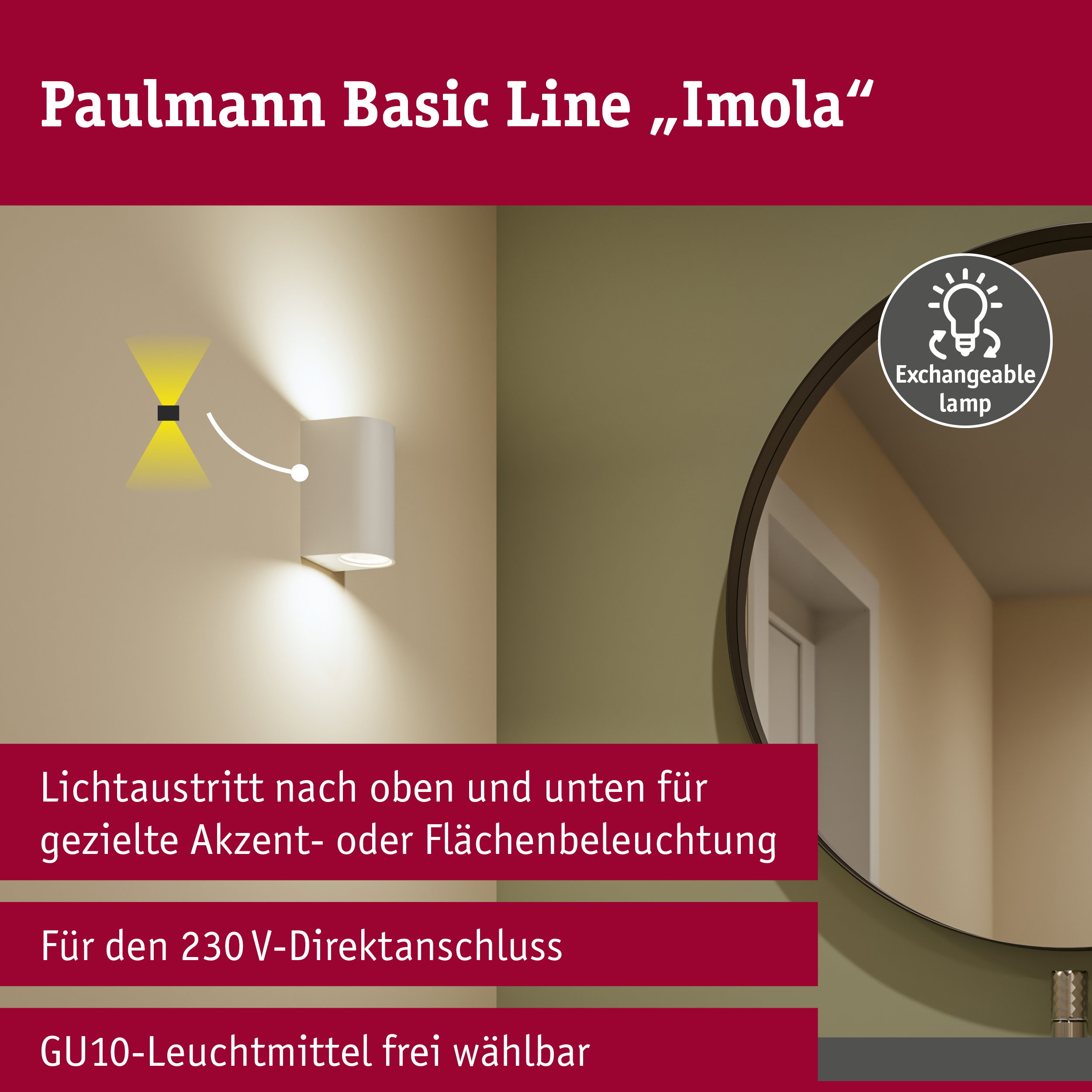 Wandleuchte Perugia IP44 GU10 230V max. 2x10W Weiß matt