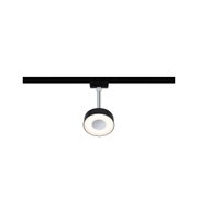 Black LED ceiling light with round lamp and chrome rod for modern indoor lighting solutions