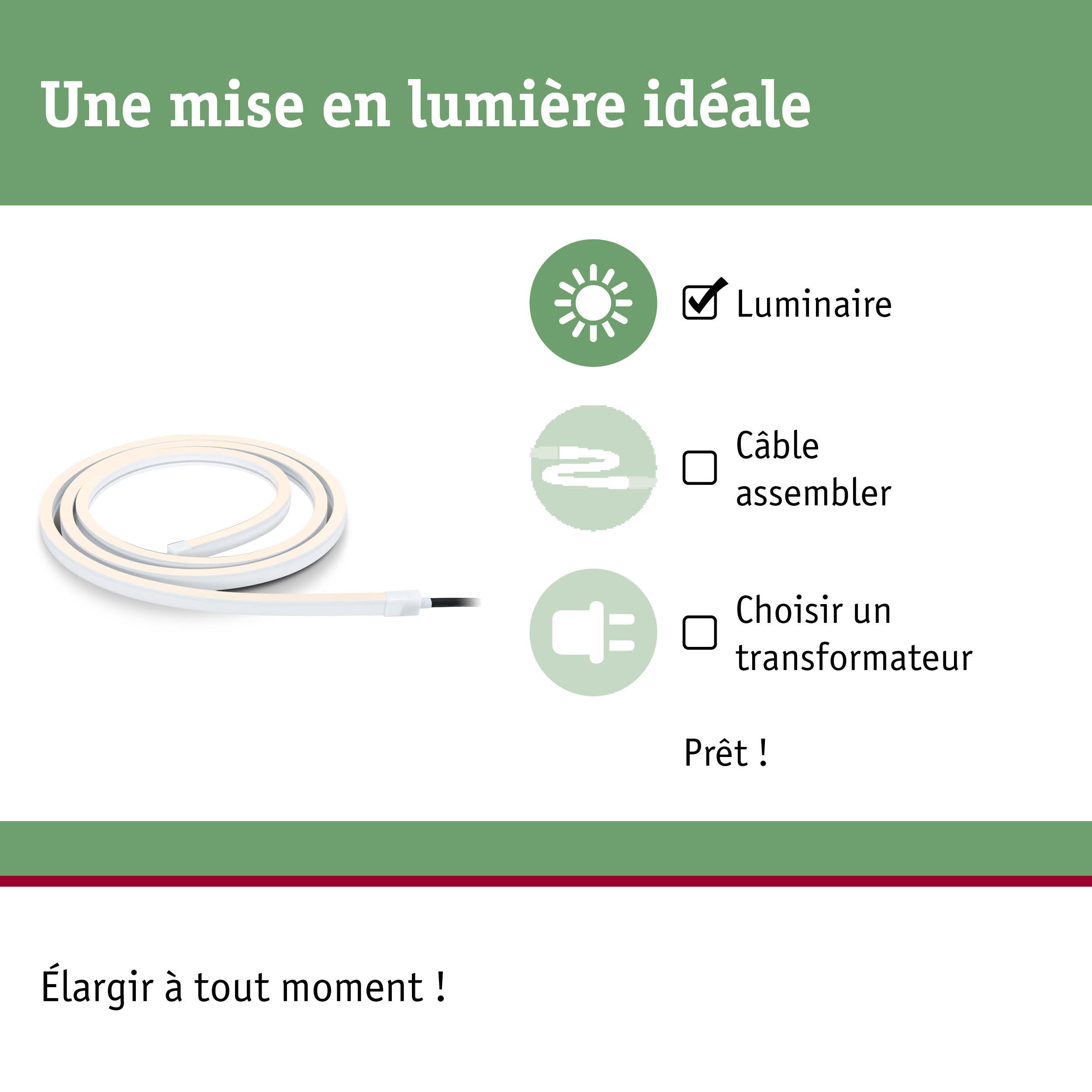 Bande LED flexible blanche avec câble pour solutions d'éclairage intérieur faciles