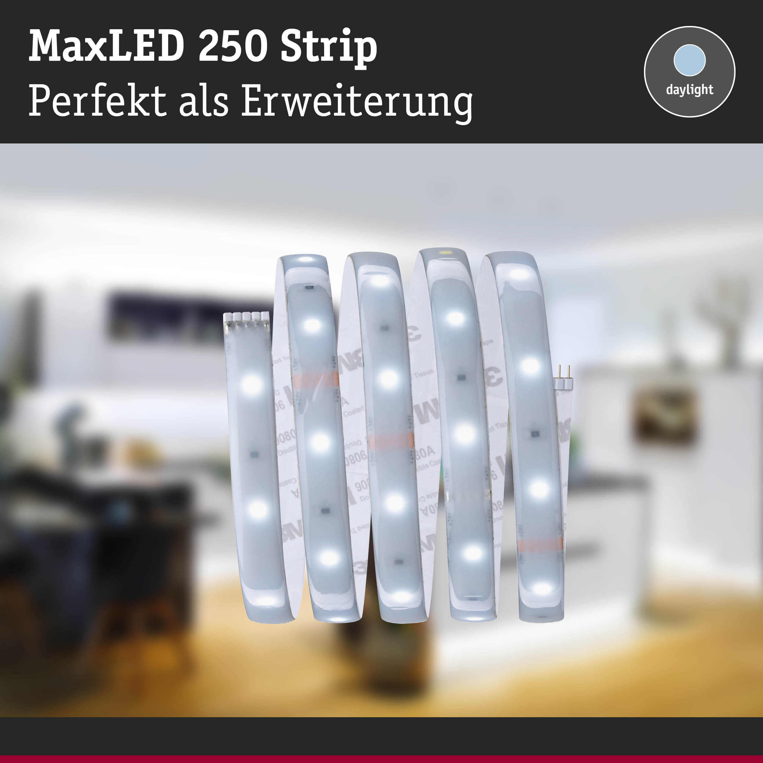 MaxLED 250 LED-Lichtband in Weiß mit Tageslichtfarbe, ideal als Erweiterung für Wohnraumbeleuchtung