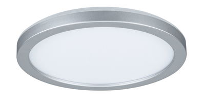 Plafonnier LED rond avec cadre en aluminium argenté et diffuseur blanc pour éclairage intérieur moderne