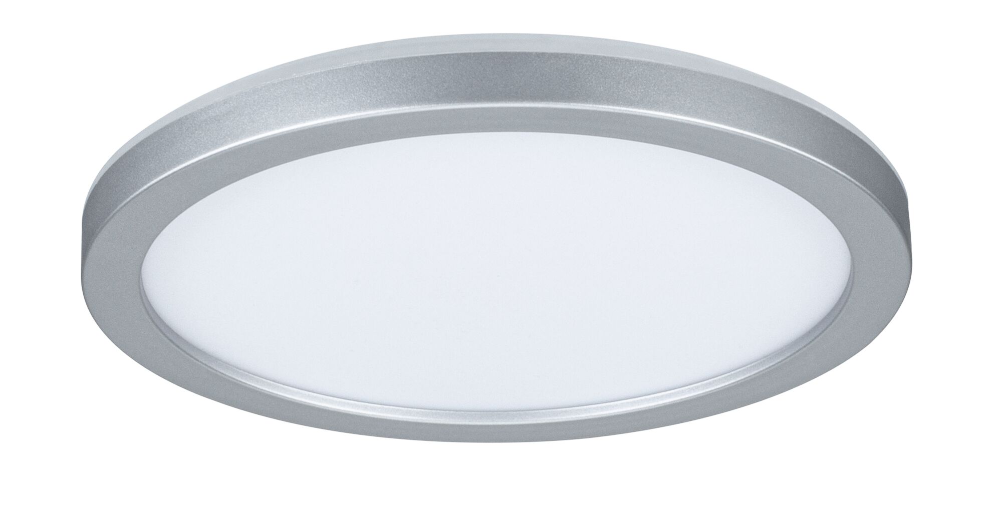 Rundes LED-Deckenlicht mit silbernem Aluminiumrahmen und weißem Diffusor für moderne Raumbeleuchtung