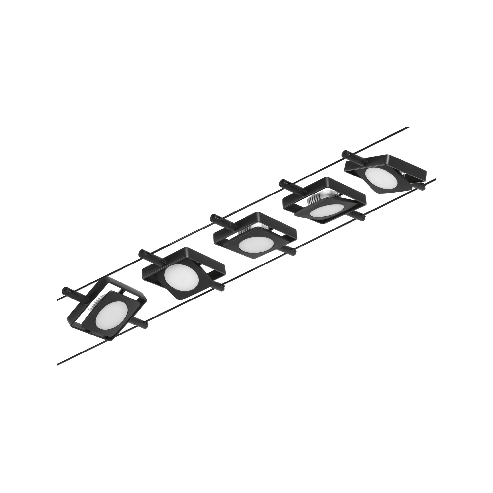 Schwarze LED-Seilstrahler mit quadratischem Design und weißem Licht für moderne Raumbeleuchtung