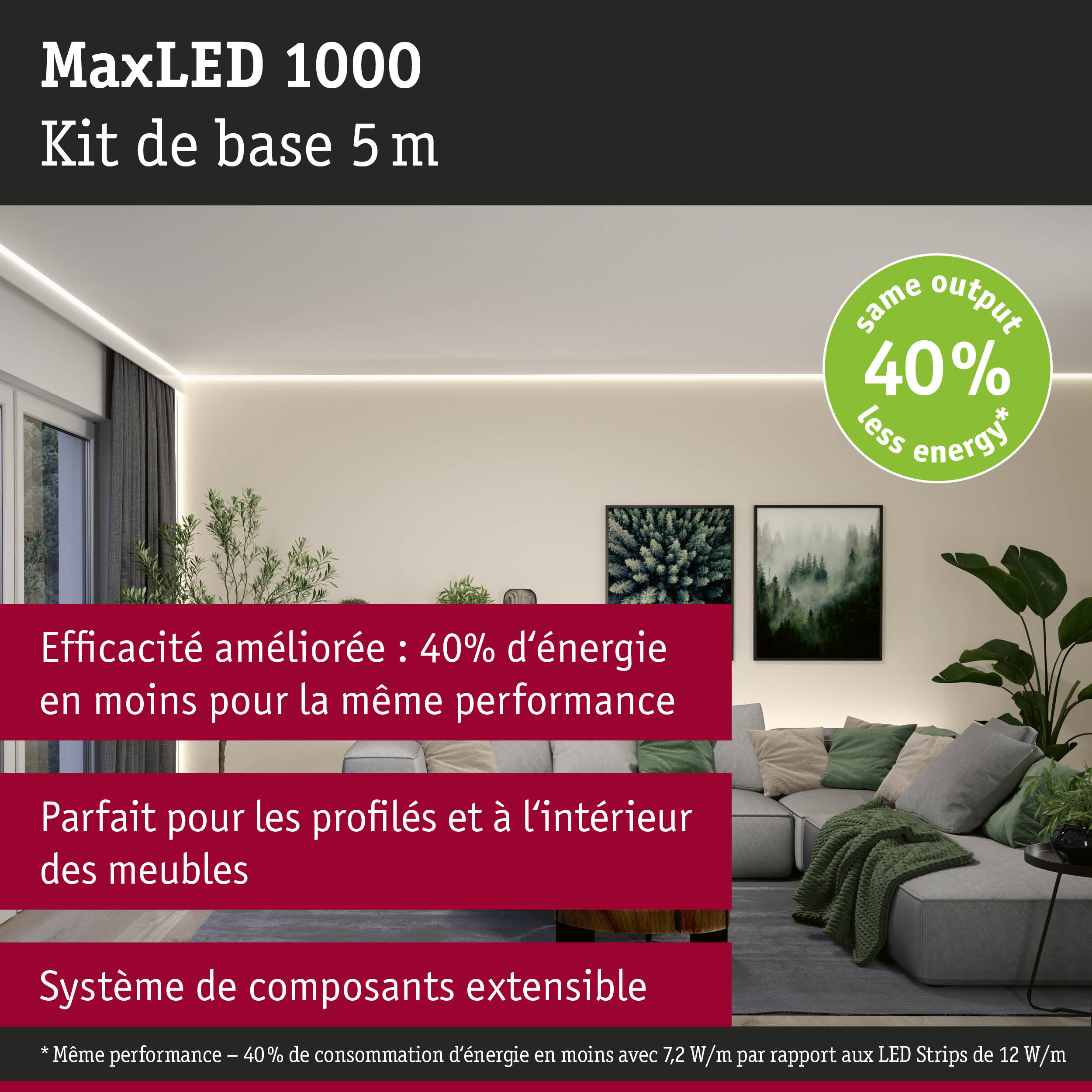 Kit MaxLED 1000 5 m bande LED avec 40 % d'énergie en moins pour éclairage intérieur