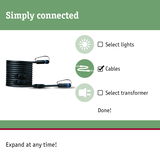 Black connection cable with connectors shown alongside options to select lights, cables, or transformer