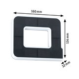 Rectangular white LED mounting frame with black surface, dimensions 160x134x32 mm for LED lighting fixtures