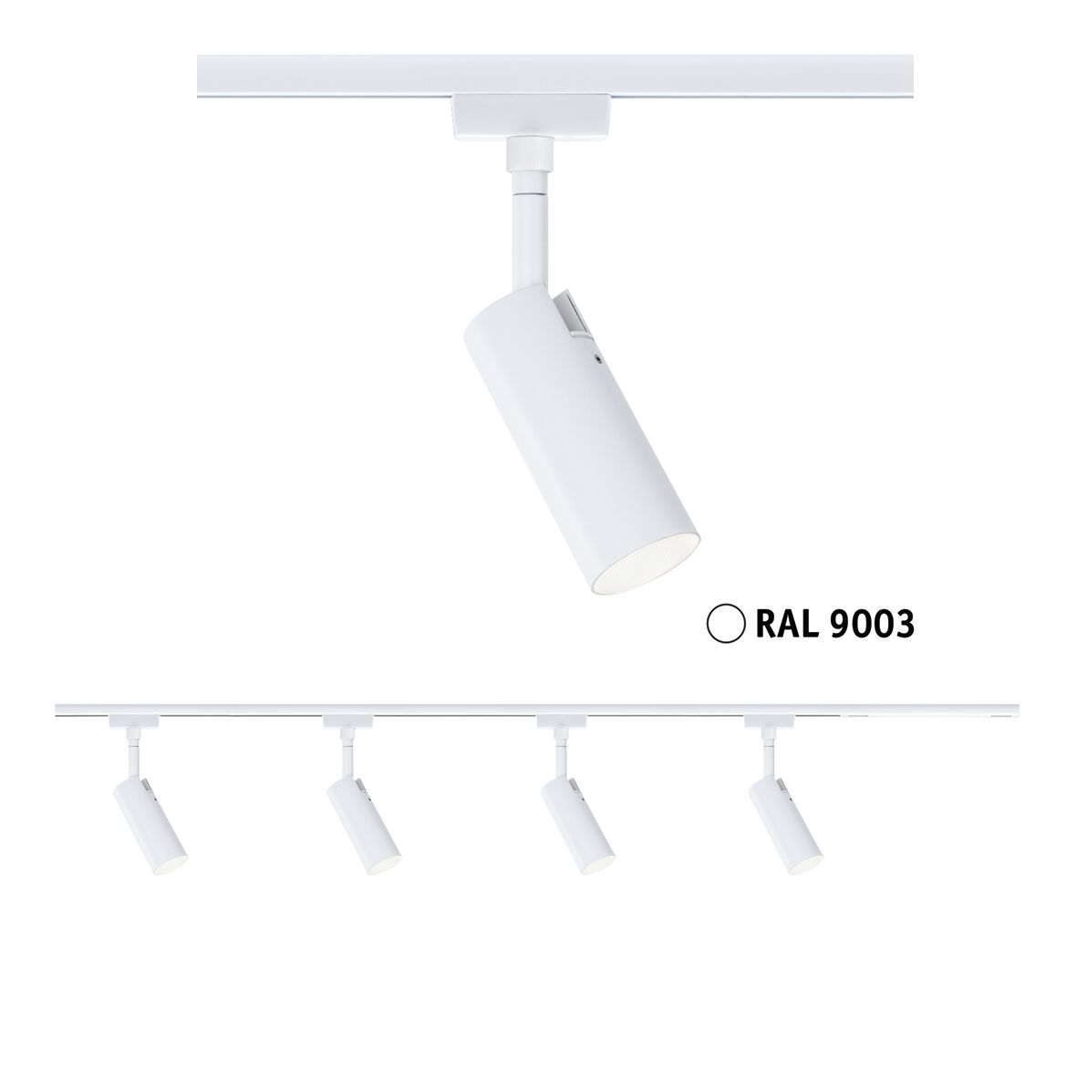 URail Schienenspot Tubo Starterset 4x150lm 4x4W 3000K dimmbar 230V Signalweiß