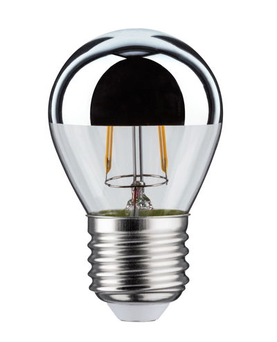LED-Glühbirne mit silberner Spiegelkappe und transparentem Glas für energiesparende Beleuchtung