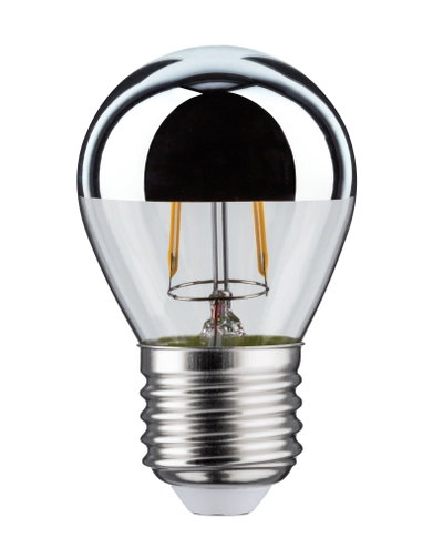 LED-Glühbirne mit silberner Spiegelkappe und transparentem Glas für energiesparende Beleuchtung