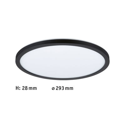 Platte ronde LED-plafondlamp met zwarte rand en witte diffuser, diameter 293 mm