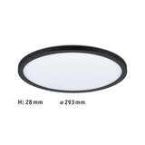 Flat round LED ceiling light with black frame and white diffuser, 293 mm diameter