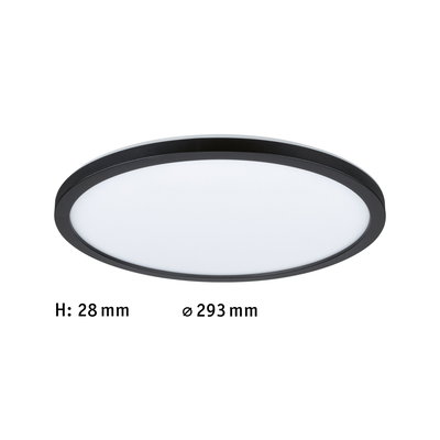 Flat round LED ceiling light with black frame and white diffuser, 293 mm diameter