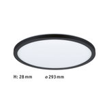 Flache runde LED-Deckenleuchte mit schwarzem Rahmen und weißem Diffusor, 293 mm Durchmesser