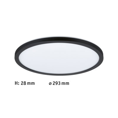 Flache runde LED-Deckenleuchte mit schwarzem Rahmen und weißem Diffusor, 293 mm Durchmesser