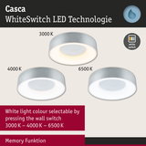 Casca silver LED ceiling light with WhiteSwitch technology and selectable white light colour 3000K to 6500K