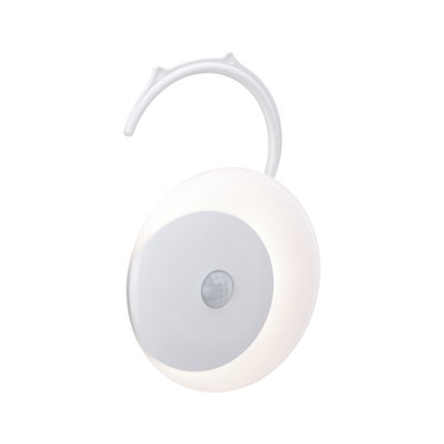 Veilleuse LED ronde blanche avec détecteur de mouvement et crochet flexible en plastique pour fixation facile