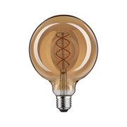 Runde LED-Glühbirne mit Spiralfaden in bernsteinfarbenem Glas für dekorative Beleuchtung